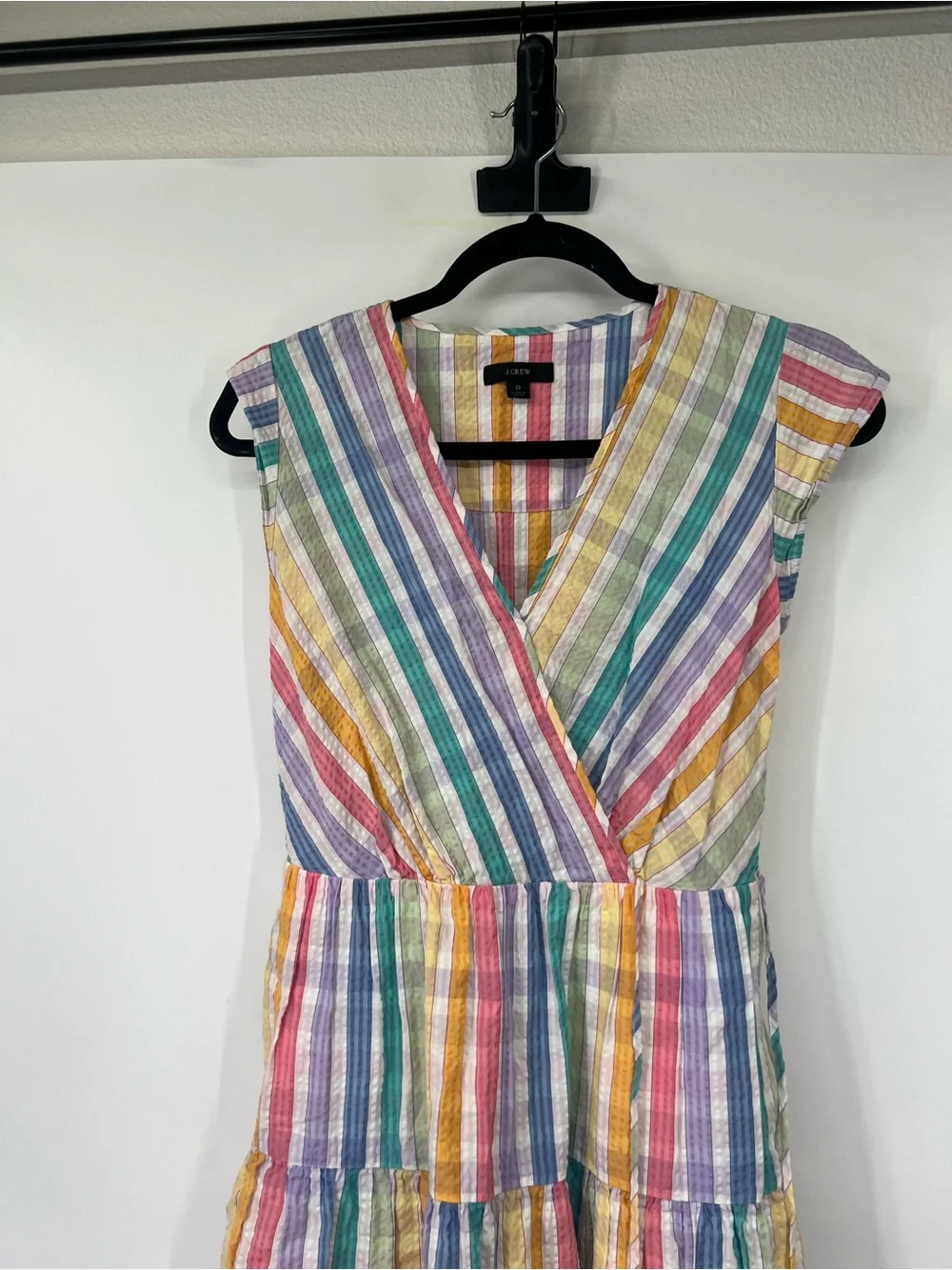 J. Crew Faux-Wrap Midi Dress in Rainbow Gingham